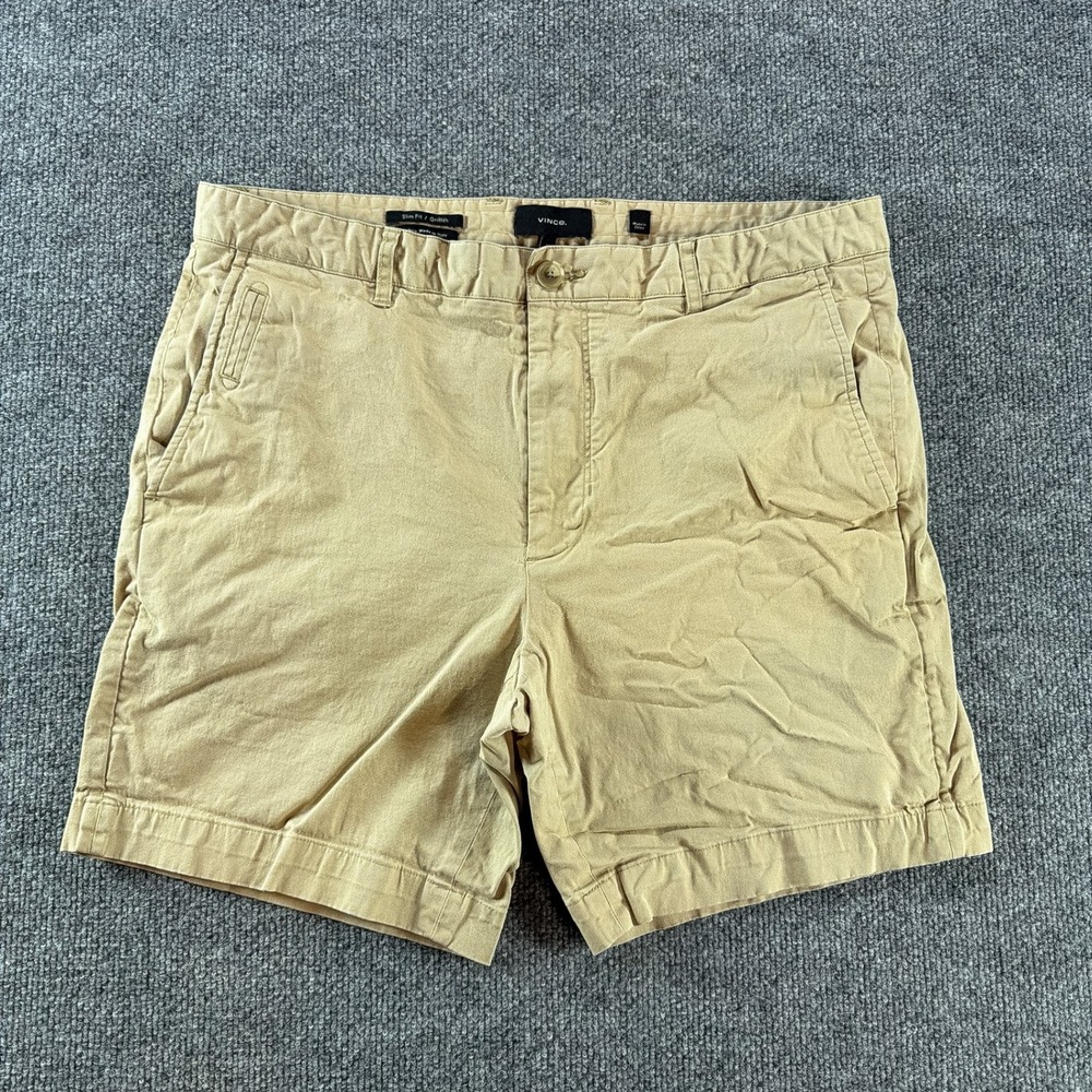 Vince Griffith Slim Fit Chino Shorts Tan Khaki Italian Fabric Men 36 Summer Golf